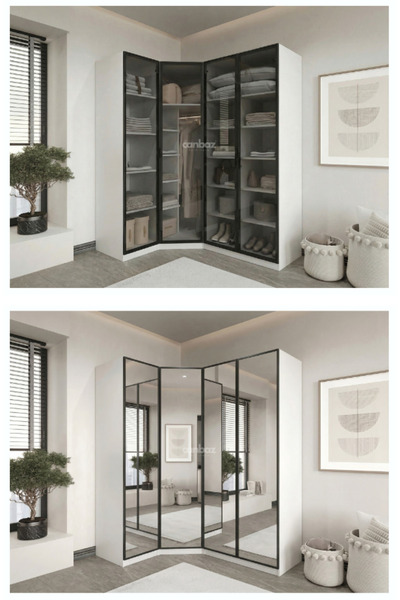 CANBAZ FURNİTURE Esla modüllü 4 cam kapaklı köşe %100 MDF (KURULUM DAHİL)