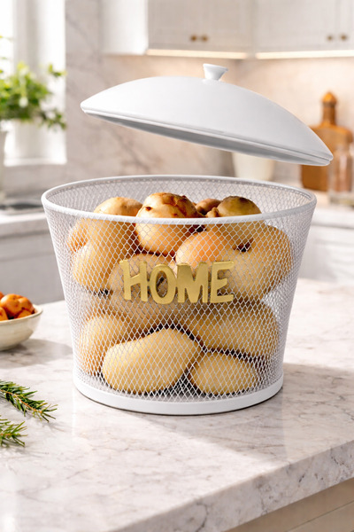VENON Καλάθι Λευκός Κυπαρίσσιος 20 εκ. Χ 20 εκ. Μεταλλικός κάδος για πατάτες ...