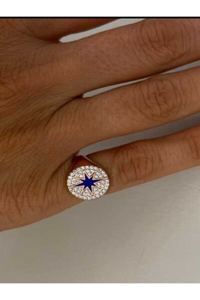 OJO TAKI Lazer Mineli Kutup Yıldızı Serçe Parmak Yüzük Rose