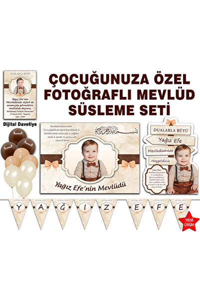 Sunligo Bebek Mevlüt Süsleme Seti Fotoğraflı Afiş, Ayaklı Pankart, Flama, Bal...