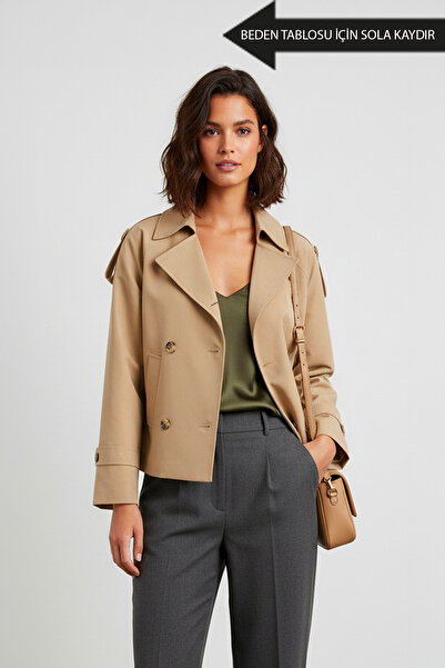 Women's Water Repellent Crop Trench Coat Mocca Beige 1420