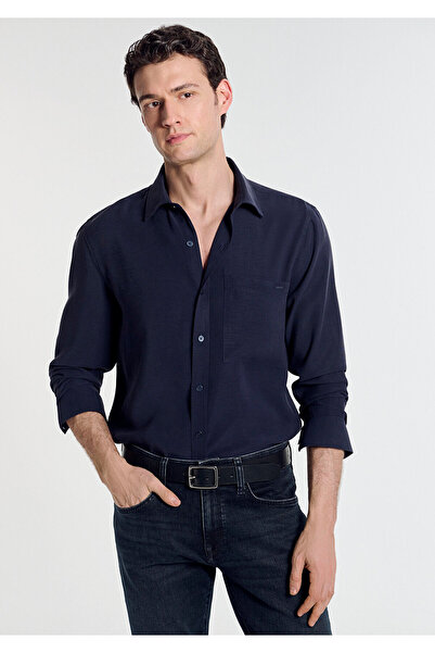 Mavi Weiches Premium-Hemd in Marineblau, reguläre Passform / normaler Schnitt...