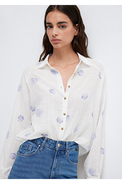 Mavi Deniz Kabuk Printed Ecru Shirt Loose Fit / Comfortable Cut 122514-91497