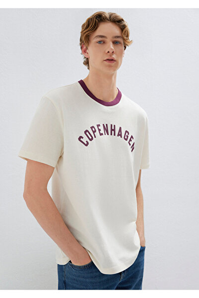 Mavi Copenhagen Bedrucktes Ecru-T-Shirt mit lockerer Passform / Bequemer Schn...