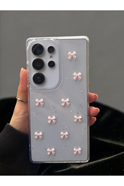 KVK PRİVACY Samsung S24 Ultra Uyumlu – Pembe Fiyonk Desenli, Parlak Simli, Şe...