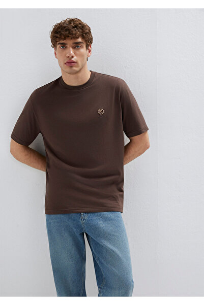 Mavi Braunes Basic-T-Shirt mit Logo-Stickerei, lockerer Schnitt / bequemer Sc...