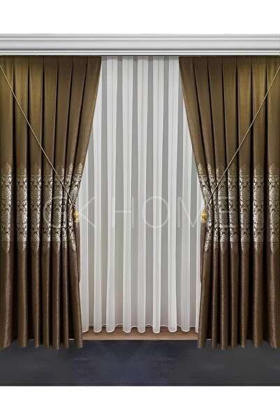 SAYDEMİR HOME Pano Fon Perde Kahverengi Damask Çiçek Desenli Fon Perde SIK Pİ...