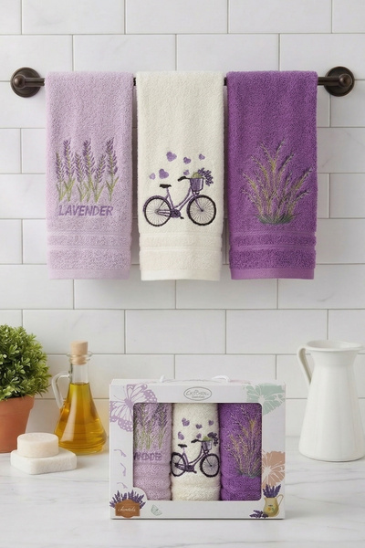 Genel Markalar 3'lü Lavanta Desenli Mutfak Havlusu - %100 Pamuklu -30x50 - Ku...