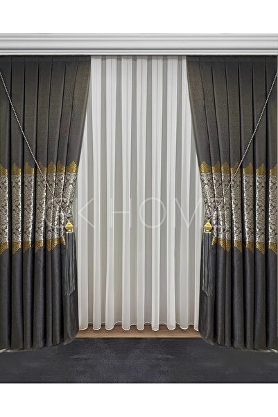 SAYDEMİR HOME Pano Fon Perde Gri Damask Çiçek Desenli Fon Perde SIK PİLE 1/3 ...