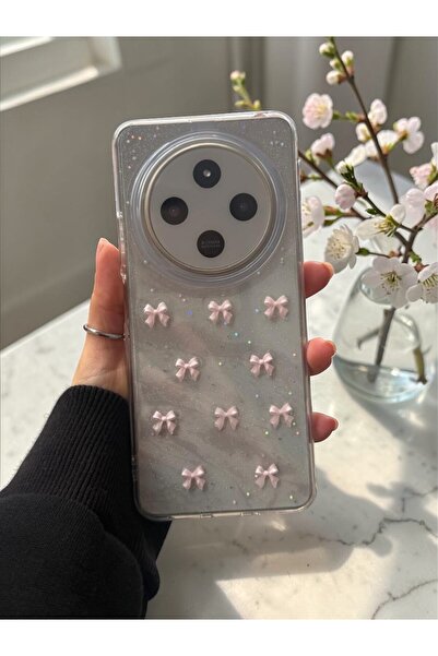 KVK PRİVACY Xiaomi Redmi 14C Uyumlu Pembe Fiyonk Desenli Şeffaf Yumuşak Silik...