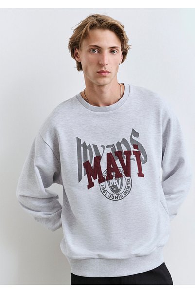 Mavi Logo Baskılı Gri Sweatshirt 0S10389-82498