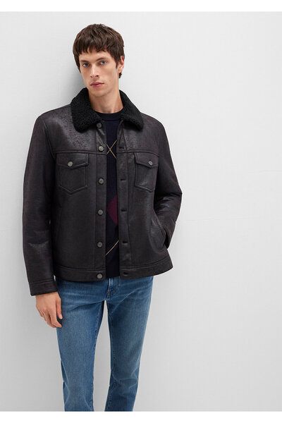 Mavi Faux Fur Detailed Black Faux Leather Jacket Regular Fit / Regular Cut 01...