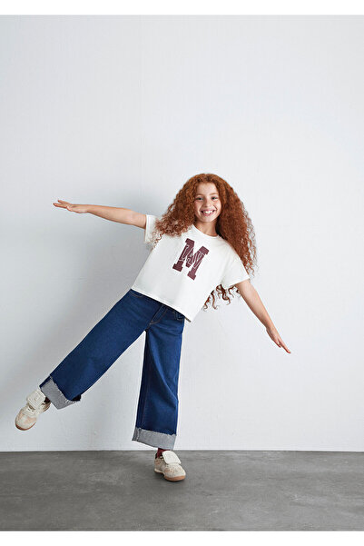 Mavi M Logo Printed Ecru T-Shirt Loose Fit / Relaxed Fit 7610348-70057