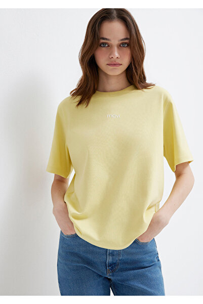 Mavi Gelbes Interlock-T-Shirt mit Logo-Print, normale Passform 1612829-71303