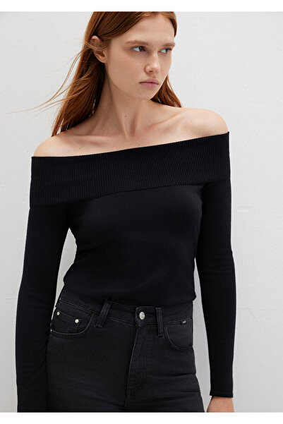 Mavi Schwarzer Pullover mit niedrigem Schulterdetail, tailliert / körperbeton...