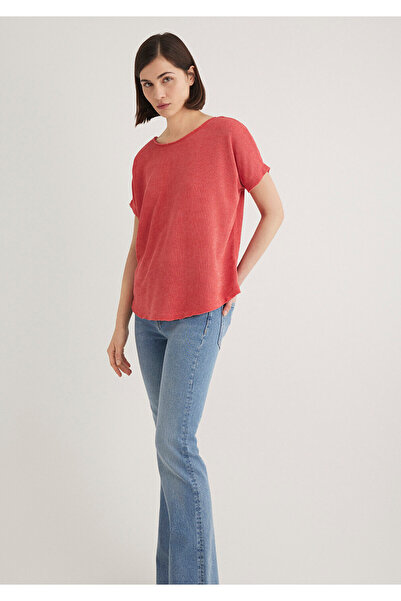 Mavi Strukturiertes rosa T-Shirt in Übergröße / Weit geschnitten 167311 -71102