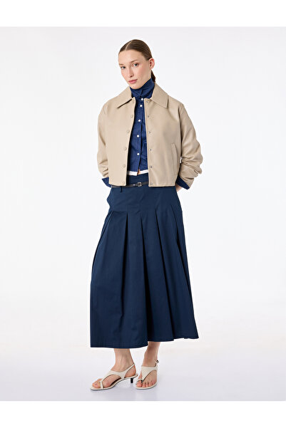 Koton Βαμβακερή φούστα μίντι σε γραμμή Α με ζώνη και πιέτες