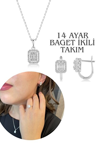 Hepimitu Altın Baget Set 14 Ayar Kolye Küpe