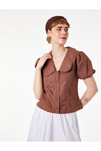 Koton Πουκάμισο με κοντό μανίκι μπαλόνι και κουμπιά Βαμβάκι στρογγυλός γιακάς...