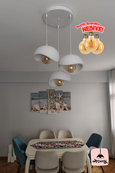decory Beton Görünümlü 3'lü Sarkıt Avize, İskandinav Tarzı Bohem Sarkıt Avize...