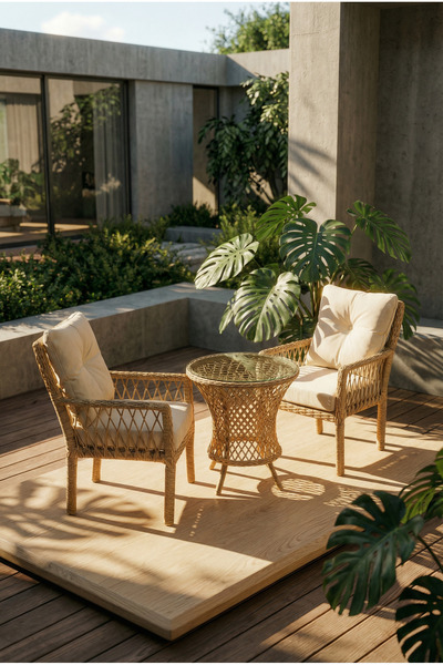 Çavdar Group Alya Raddan 1+1 Bistro Set Minderli 2 Kişilik Raddan Oturma Grub...