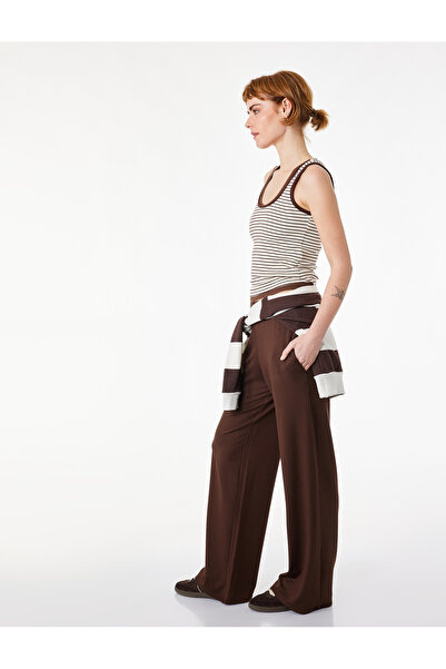 Koton Ελαστική μέση, τσέπες, βισκόζη, άνετη εφαρμογή, φαρδιά μπατζάκια, φόρμα...