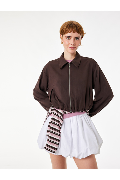 Koton Μακρυμάνικο κλασικό μπουφάν με φερμουάρ από μείγμα βισκόζης