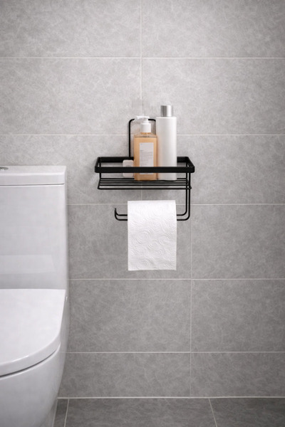 TncPatiShop Strong Adhesive Black Toilet Roll Holder with Refills Toilet Roll Holder Wc Paper Holder Accessory