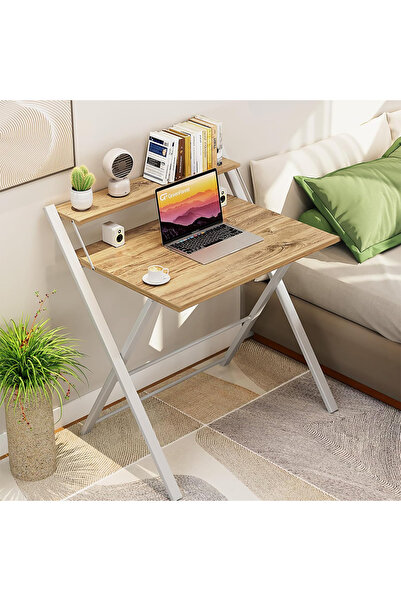 AYZ Bodo Metal Ayaklı Laptop Masası Katlanır Çalışma Masası Raflı Masa Katlan...