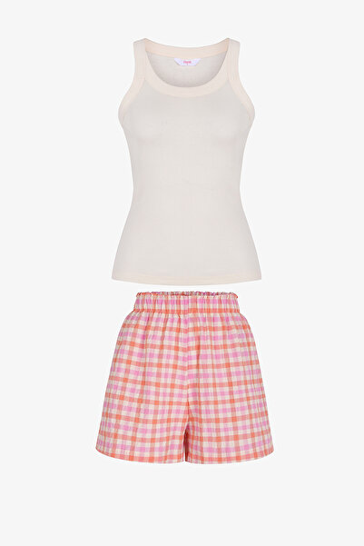 Penti Ροζ Σετ Πιτζάμες από Βαμβάκι Solene με Σορτς