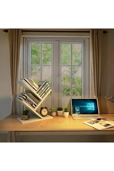 AYZ Ağaç Kitaplık Eğimli Raflı Sağlam Malzeme Modern Masaüstü Kitaplık Ev Ofi...
