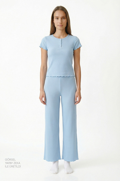 Penti Blue Ella Solid Pants Pajama Set