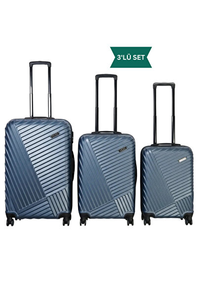 Nexo Bags Yeni Sezon 3 Lu Bavul Seti Kabin Orta Buyuk Petrol Mavi Sert Kabuk ...
