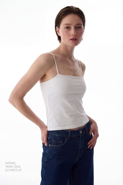 Penti Λευκό βαμβακερό εσώρουχο με τιράντες