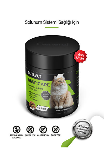 CutePet Respicare Kedi Solunum Destek Tableti 60 Adet – Bağışıklık Desteği ve...