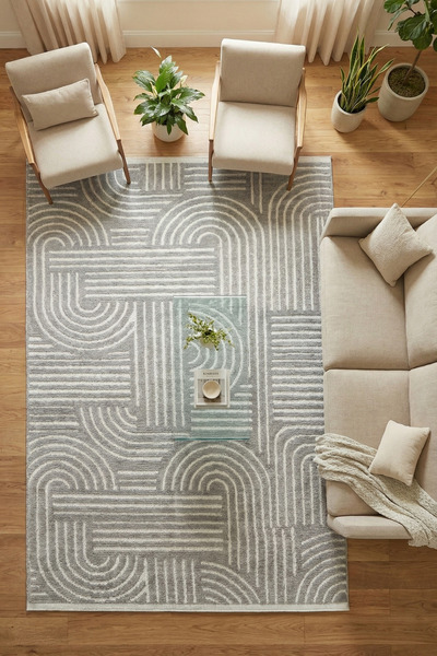 Halispecial Raye Gri Yıkanabilir Kilim-Kaydırmaz taban Pamuk Dokuma Salon Mut...