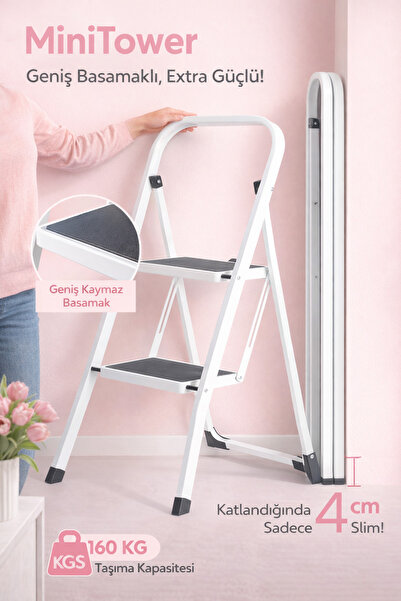 Konk Tools MiniTower 2 Basamaklı Metal Merdiven - Ekstra Güçlü 150 kg Kapasit...