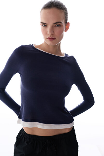 Penti Navy Blue Breathable Long Sleeve Basic Top