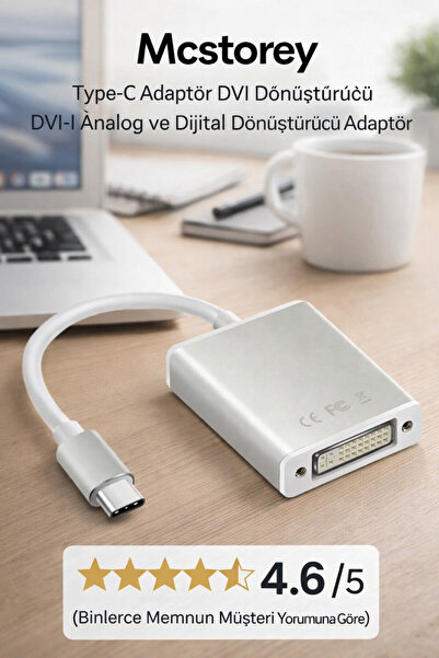 Mcstorey IOS Ve ANDROID UyumluType-C Adaptör DVI Dönüştürücü DVI-I Analog ve Dijital Dönüştürücü Type-C TO Dvi Adaptör