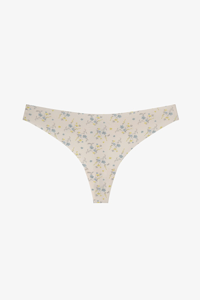 Penti Beige Patterned Laser Cut Thong Panties