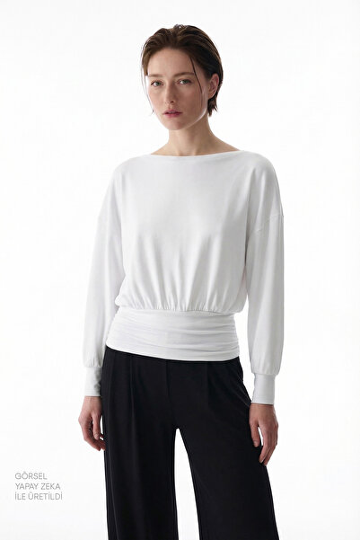 Penti Off-White Boat Neck Waist Detail Modal Top