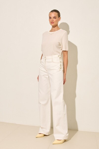 Setre Екру 100% памук с детайл с връзки отстрани, джинси с свободна кройка