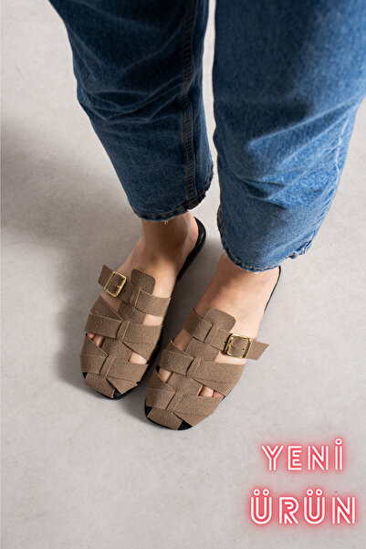 diya shoes Shay Yoshi süet Gold Aksesuarlı Kemer Toka Detaylı Kadın Terlik