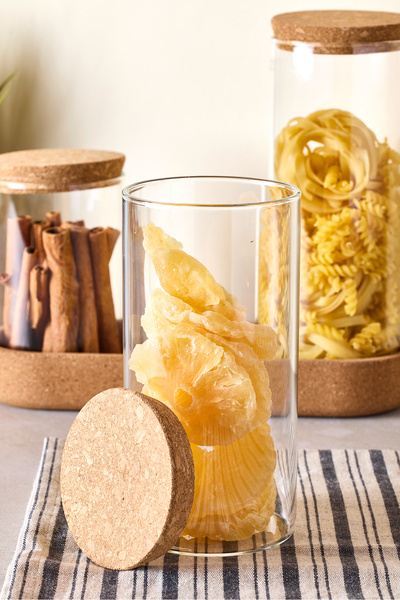 Perotti Cork 3 Size Borosilicate Glass Jar Set with Cork Lid 600-800-1000 ml