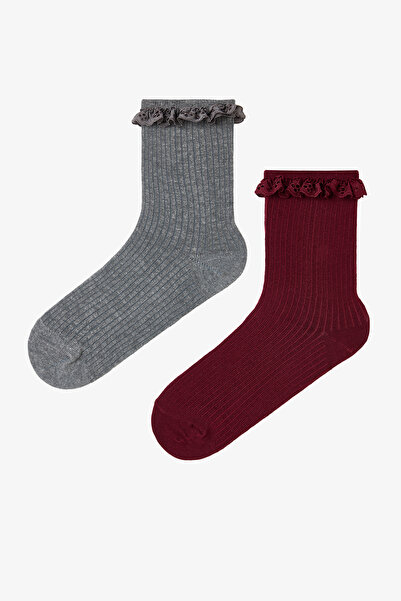 Penti 2 ζευγάρια βαμβακερές κάλτσες με βολάν από δαντέλα