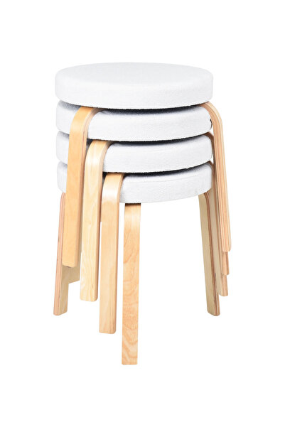 VİLİNZE Ege Teddy Kumaş Naturel Ahşap Ayak Istiflenebilir Mutfak-balkon Tabur...