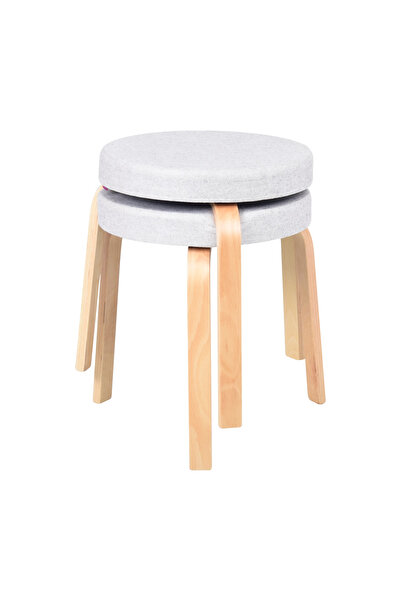 VİLİNZE Ege Naturel Ahşap Ayak İstiflenebilir Mutfak Balkon Taburesi 2 Adet