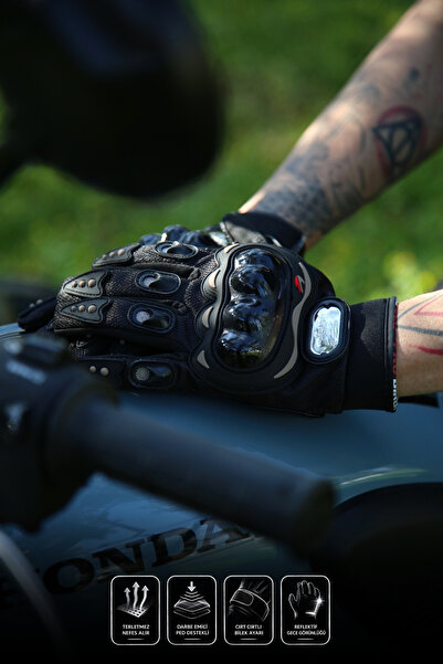 Motobros Motosiklet Eldiveni Motorcu Eldiveni Terletmez Güçlendirilmiş Korumalı Avuç içi Korumalı Dokunmatikli Kaydırmaz EN-3
