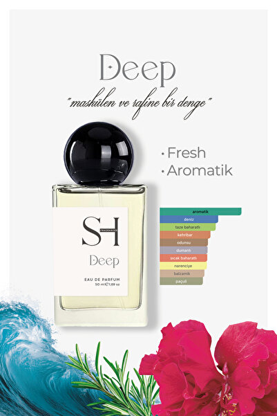 SH FRAGRANCES Deep EDP Erkek Parfüm 50ml | Deniz Notaları, Bergamot | Biberiy...