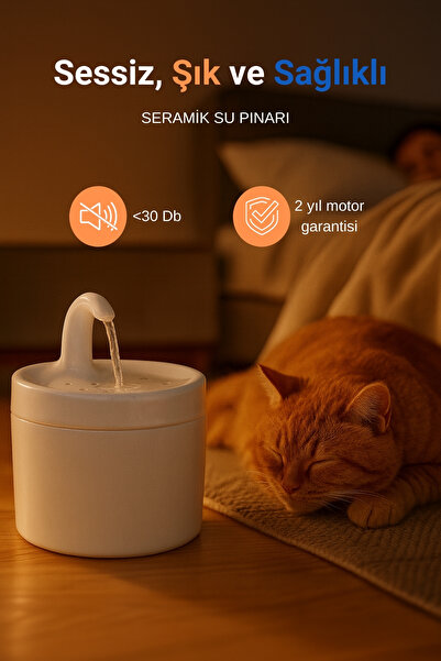 My Gusto Health Premium Seramik Kedi ve Köpek Su Pınarı - Ultra Sessiz Motorlu Su Sebili